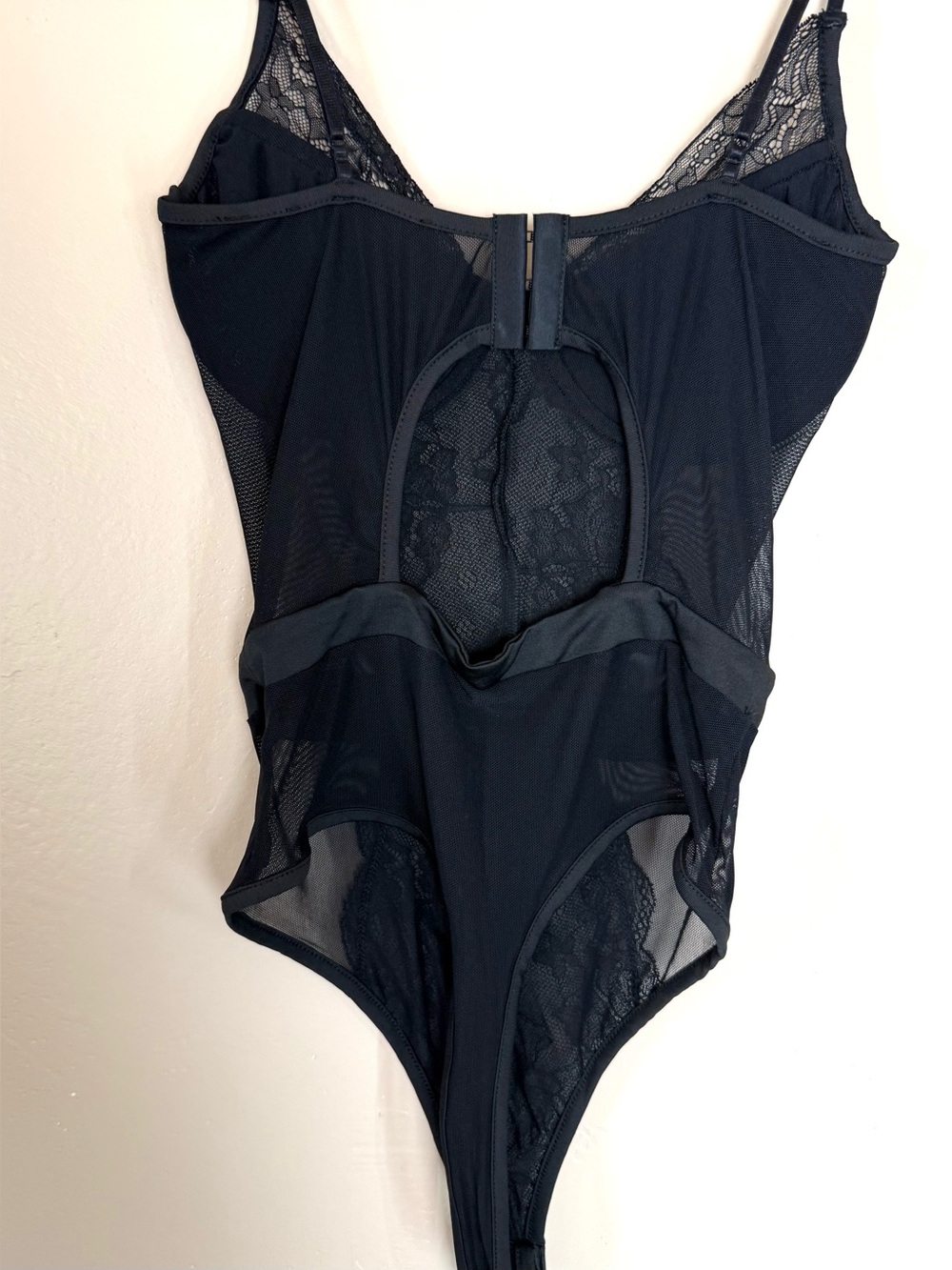 Black Mesh Sheer Floral Lace Underwire Corset Bodysuit NWOT